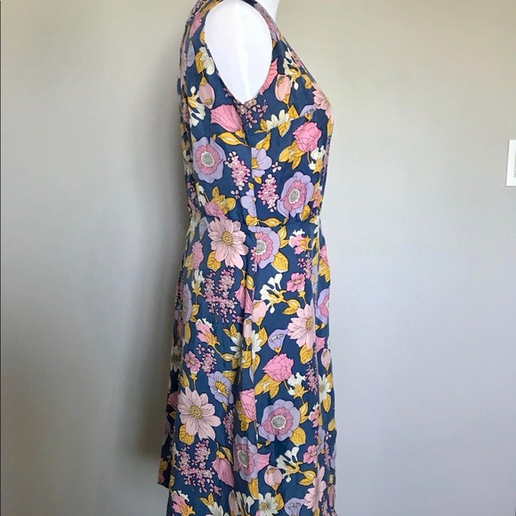 100% Silk 80s Boho Floral Fit & Flare Dress - Picture 3 of 5